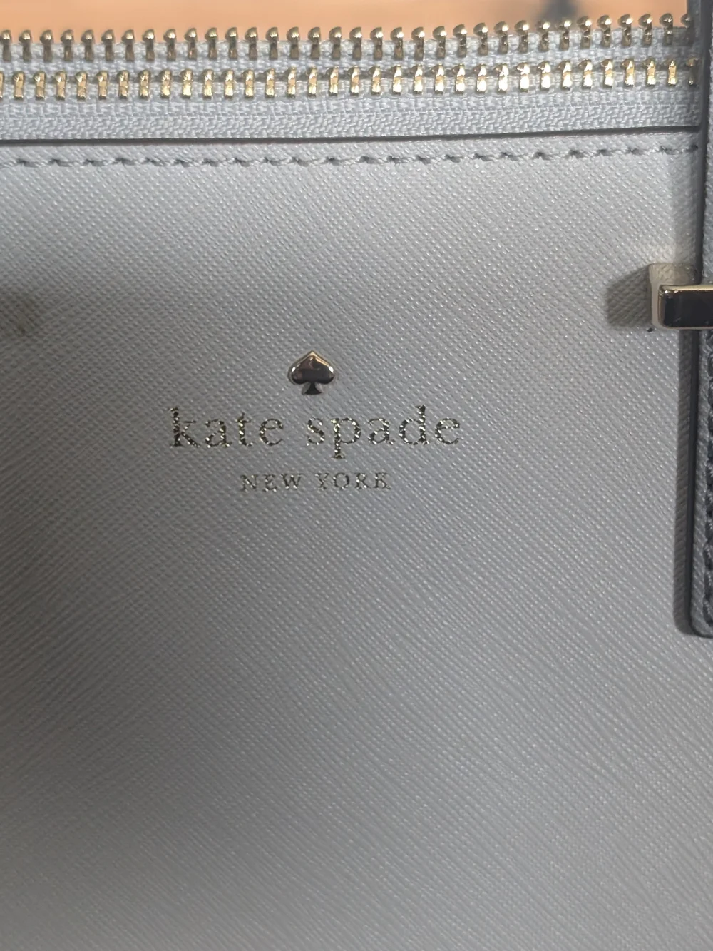 kate spade White and Light Blue Two-Tone Saffiano Leather Tote